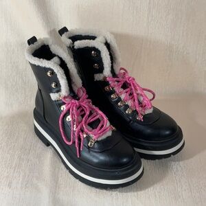 Free Assembly Black Boots with Pink Laces and White Trim Size 9.5